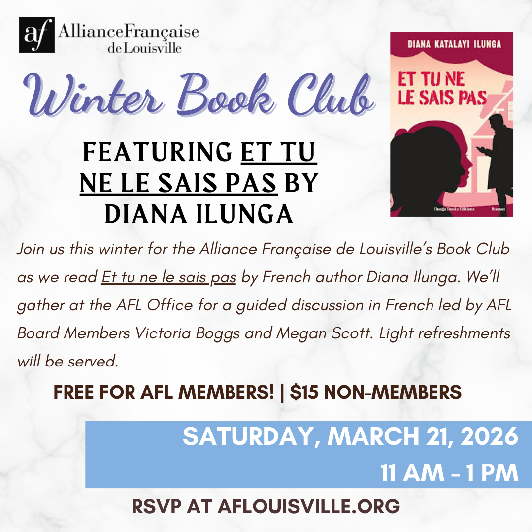 Book club March 21 11am-1pm. Et tu ne le sais pas
