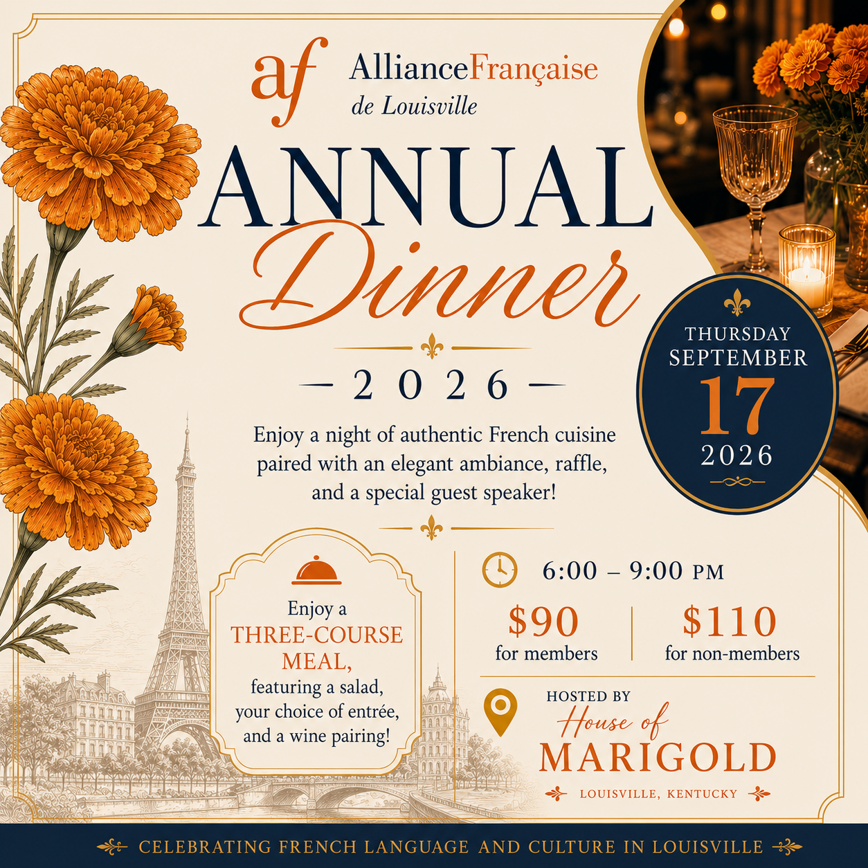 Annual Dinner Thursday September 16 House of Marigold